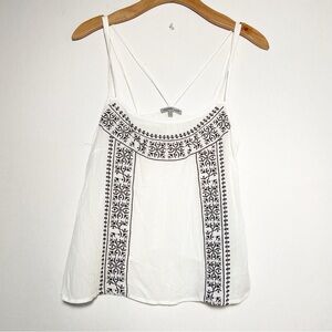 Charlotte‎ Russe Womens  Tank Top White and Black Embroidered Boho Size XS